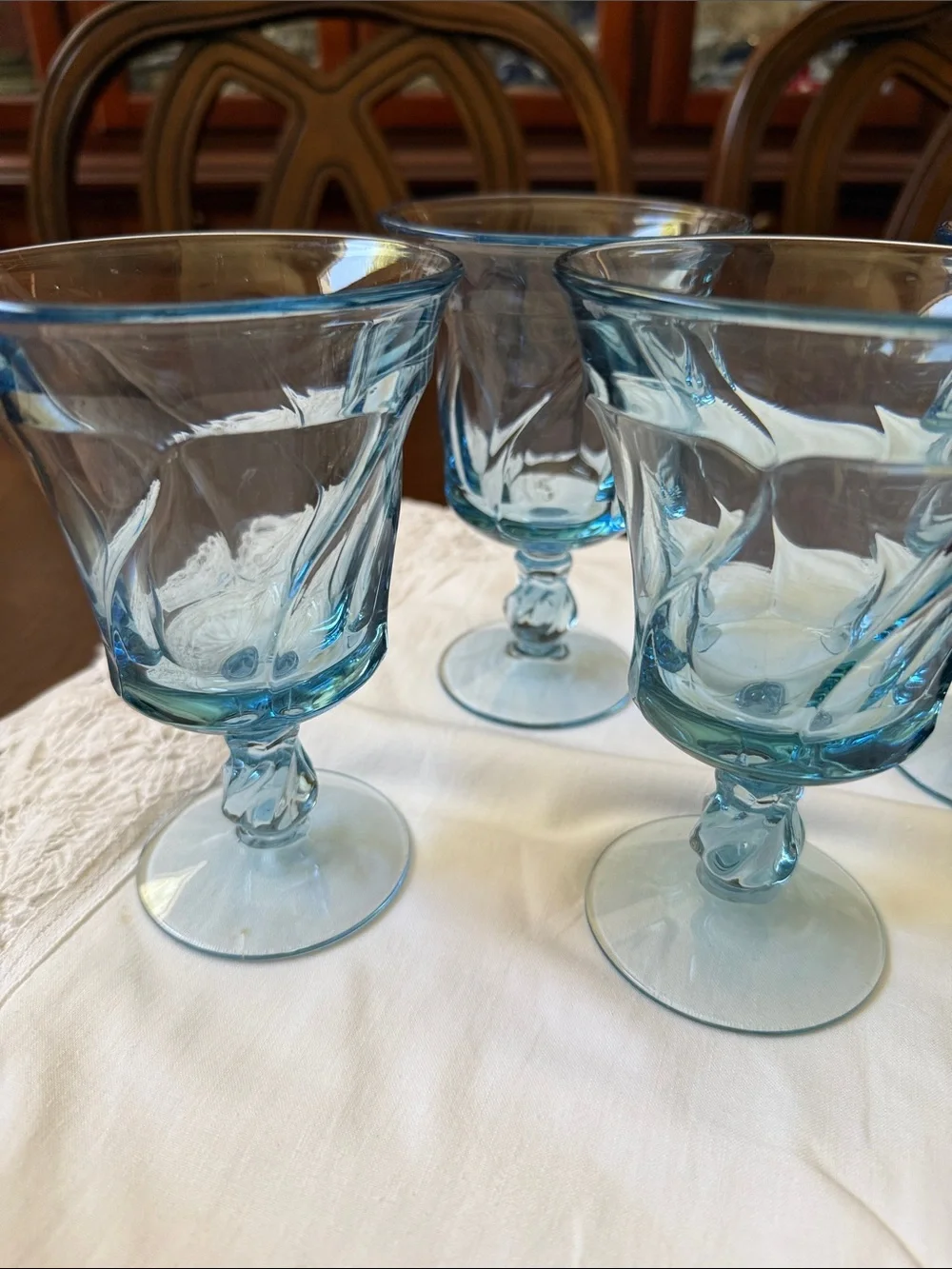 Vintage set of 4 Fostoria Jamestown Blue Stemmed soda sandae footed  Glass